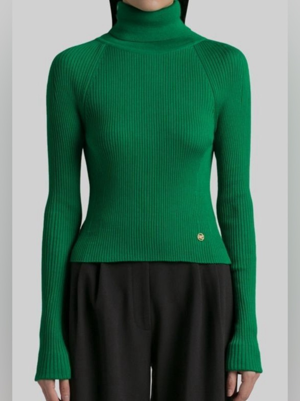 Recto Women's Green Signature Open Back Detail Turtleneck Sweater Size S